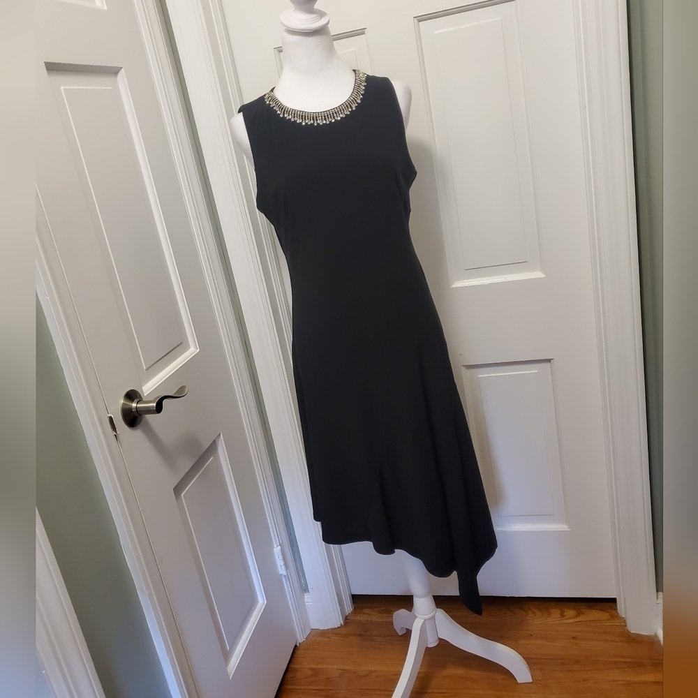MSK Black Knit Asymmetrical Hemline Dress Size M, Cocktail Party, Wedding Guest
